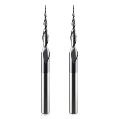 Afbeelding van HOZLY Kogelkopfrees, conische CNC frees, kogelfrees, 2 stuks, R0.25 spiraalgroeffrees, bit 6 mm schacht fluiten, schachtfrees HRC55, 0,25 radius snijbits met AlTiN coating voor 2D/3D gravure