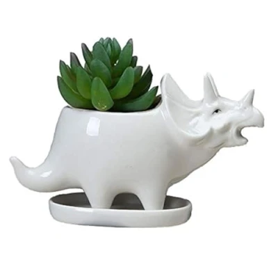 Afbeelding van KiaoTime Dinosaurus Vorm Witte Keramische Vetplanten Potten Kleine Planter Bloem Bonsai Plant Dino Vaas Container Cactus Desktop Dier Decoratie Potlood Houder Kwekerij