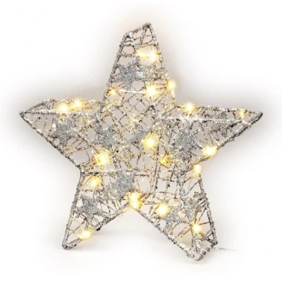 Afbeelding van Goobay LED draadster 3D ster met 25 LED&#039;s en timerfunctie, warm wit (3000 K), werkt op batterijen