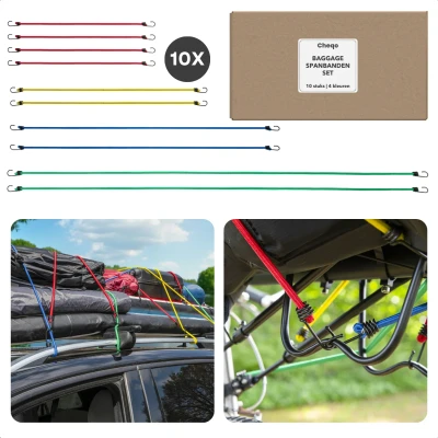 Afbeelding van Cheqo Verstelbare Bagage Spanbanden 10 Stuks Elastische Riemen Bagagespin met Haken Sjorband Set Snelbinders Fiets Camping of Span