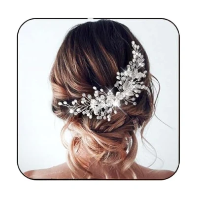 Afbeelding van Unicra Bruid Bruiloft Haar Wijnstok Bloem Hoofdstuk Parel Strass Haaraccessoires voor Vrouwen en Meisjes