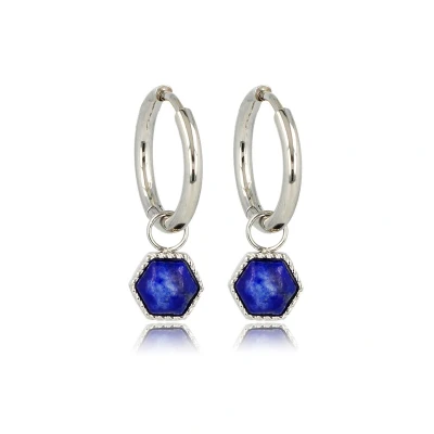 Afbeelding van *Oorbellen zilverkleurig zeshoek Met Lapis Lazuli edelsteen Zilverkleurige oorringen luxe cadeauverpakking