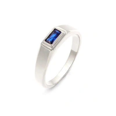 Afbeelding van KUZZOI Ring Zegelring Heren Rechthoek Synthetische Saffier Blauw 925 Sterling Zilver