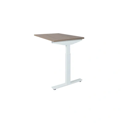Afbeelding van Linesto Plus aanbouwtafel, hoogte instelbaar (65 85cm) met 80x60cm robson eiken 25mm blad en wit (RAL9010) t poot frame rechte tenen