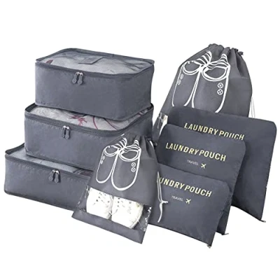 Afbeelding van Vicloon Packing cubes, 8 stuks multifunctionele koffer organisers, reisbenodigdheden voor of reistas, met schoenentas, reisopbergaccessoires, Grijs, S