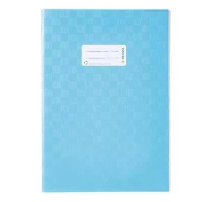 Afbeelding van HERMA 7453 A4 Bast notitieboekje lichtblauw, boekhoes met belettering en baststructuur van duurzame &amp; afwasbare polypropyleenfolie, voor schoolschriften, gekleurd