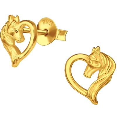 Afbeelding van JoyS Zilveren paard hartje oorbellen 8 x 9 mm 14k goudplating