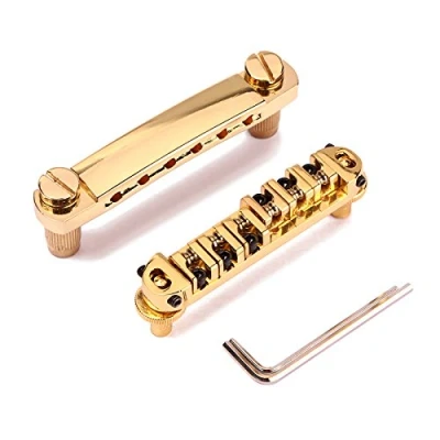 Afbeelding van Alnicov Gitaar Brug Staartstuk Gold Pating Roller Zadel Tune O Matic LP Elektrische Vervanging