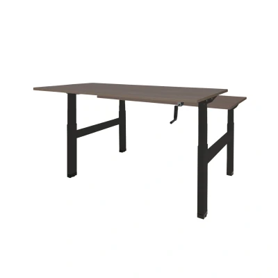 Afbeelding van Dextro zit/sta hoogte slinger verstelbare Duo werkplek, bladmaat 2 x 180 80 cm., frame kleur zwart RAL 9005 blad 25 mm. melamine Logan Eiken