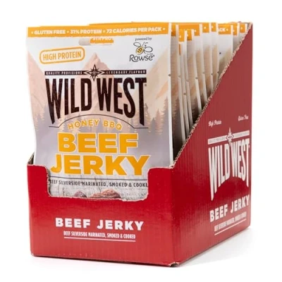 Afbeelding van Wild West Beef jerky, 16 x 60 g honing gedroogd rundvlees, high proteïne droogvlees, eiwitsnack