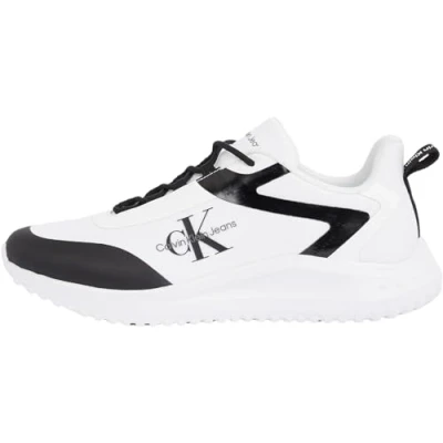Afbeelding van CK JEANS Heren EVA Runner Low LACE ML Mix YM0YM00968 Sneakers, Wit (Helder Wit/Zwart), 10 UK, Helder Zwart, 42.5 EU