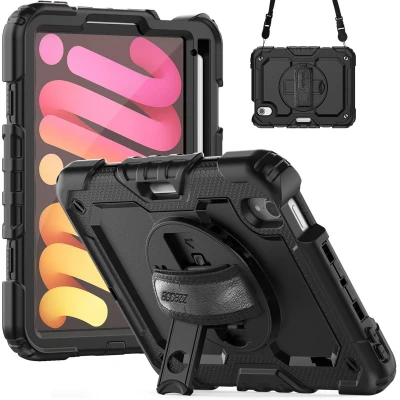 Afbeelding van Apple iPad Mini 6 (2021) Hoes: Accezz Rugged Backcover Shoulder Strap Hardcase,Backcover Zwart Kunststof Tablet Hoezen
