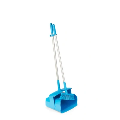 Afbeelding van Vikan Stofblikken met Lange Steel Hygiene Combinatieset Stofblik 350mm Blauw Medium Veger 250mm en ALU 840mm