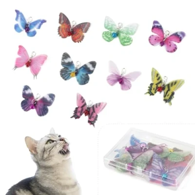 Afbeelding van SONGWAY 10 stuks reserve kattenspeelgoed, vlindervormige kattenhengel, vervangende hangers, vervanging met belletjes, interactief kattenspeelgoed voor kittens en katten