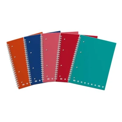 Afbeelding van Pigna 02155554M, notitieboek maxi spiraalbinding, A4, met gaten en microperforatie, liniatuur 4M, verpakking van 5 stuks, meerkleurig