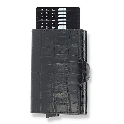 Afbeelding van Solo Pelle Kaarthouder Creditcardhouder Lederen Portemonnee Slim Wallet met RFID bescherming voor maximaal 11 kaarten Model: Mech, Krokodillenzwart bankbiljettenvak +