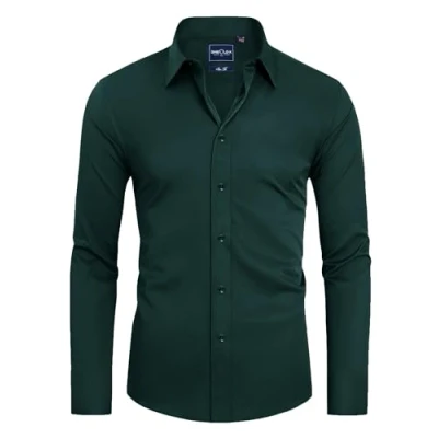 Afbeelding van DEMEANOR Overhemd met lange mouwen voor heren, slim fit, strijkvrij, vrijetijdshemd, Donkergroen, S