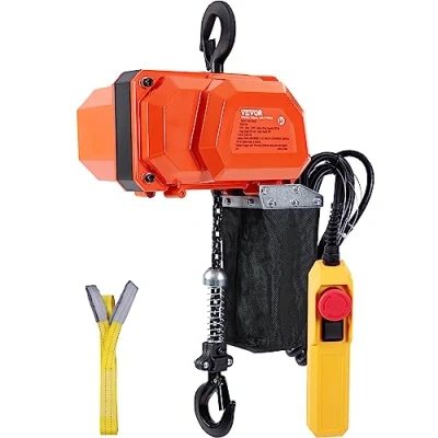 Afbeelding van VEVOR elektrische kettingtakel, 149,7 kg draagkracht, 3 m hefhoogte, 2,3 m/min snelheid, 1 fase lier met G80 ketting, kabelafstandsbediening, voor garage, winkel, hotel, thuis
