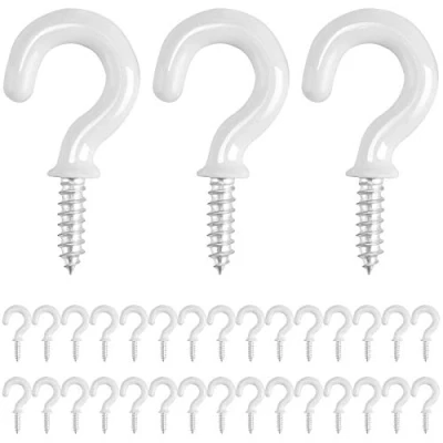 Afbeelding van ‎Drado 30 stuks plafondhaken zware schroefbekerhaak voor badkamer keuken muur plafond opknoping, 1/2 inch, wit