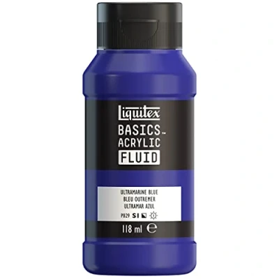 Afbeelding van Liquitex 8870397 Basics Fluid acrylverf met vloeiende consistentie, sneldrogend, lichtecht, waterbestendig, op waterbasis, fles van 118 ml, ultramarijnblauw