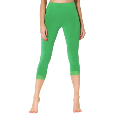 Afbeelding van Merry Style MS MS10 290 LE Dames Capri Leggings Sport Vrijetijdsbroek 3/4 Lengte met Kant Viscose Sporbroek Yogabroek Groen L