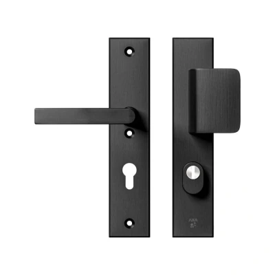 Afbeelding van AXA veiligheidsbeslag voordeur Edge Plus rechthoekig schild D knop/Blok kruk PC72 met kerntrekbeveiliging SKG3 aluminium/zwart