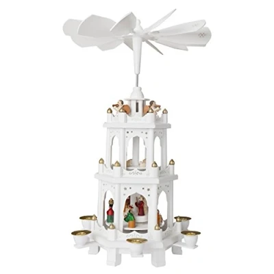 Afbeelding van BRUBAKER Kerstpiramide Houten Piramide Wit 3 Niveaus 45 cm Hoogte Handbeschilderde Figuren