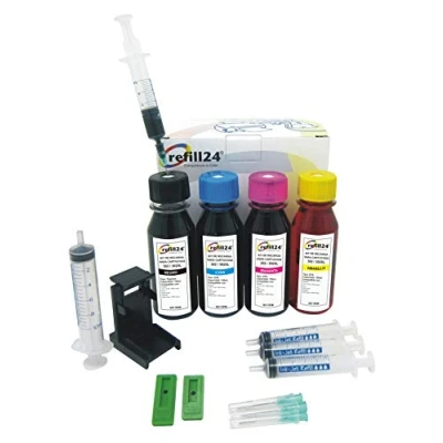 Afbeelding van refill24: Navulset compatibel met printercartridges HP 302/302 XL zwart en kleur, clip accessoires +400ml