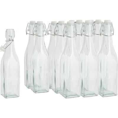 Afbeelding van VBS Glazen flessen met beugelsluiting, vierkant, 500 ml, 12 stuks vierkante vorm, voorraadflessen bewaarflessen