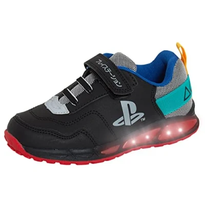 Afbeelding van PlayStation Light Up Jongens Trainers Kids Sony Gaming Gamer Running Sportschoenen met verlichting in hakken, Zwart, 26 EU