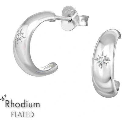 Afbeelding van JoyS Zilveren oorringen stud 12 mm / 4 zirkonia rhodium gehodineerd sterling zilver 925 oorbellen