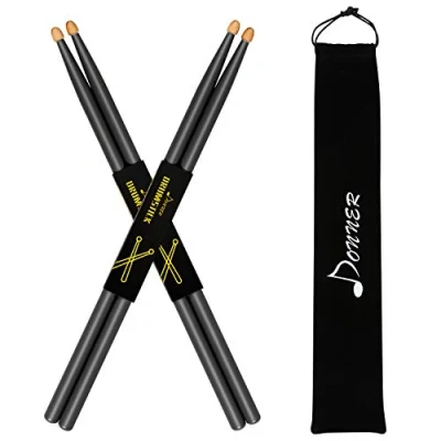Afbeelding van Donner Zwarte drum sticks 7A klassiek esdoornhout 2 paar met draagtas