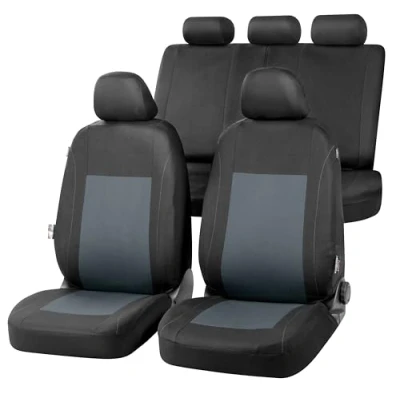 Afbeelding van Autostoelhoes Sandray complete set, universele autostoelhoezen grijs zwart, stoelhoezen polyester
