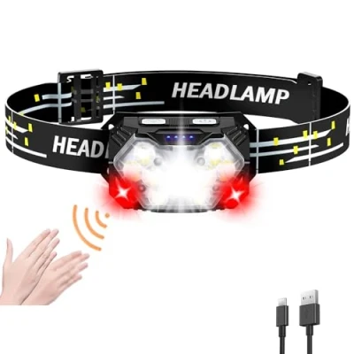 Afbeelding van SENDALE Led hoofdlamp, oplaadbaar, 5000 lumen, 9 leds, werkt op batterijen, USB C, oplaadbaar met rood licht en bewegingssensor, 7 lichtmodi, IPX6 waterdicht, voor nachtritten, camping, onderhoud (1)
