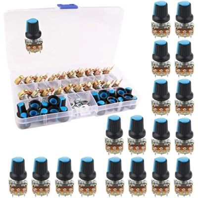 Afbeelding van RUNCCI Lineaire potentiometer 10K, 3 aansluitingen, draaipotentiometer met moeren en sluitring (10K)