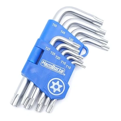 Afbeelding van HemBorta® Torx Inbussleutel 9 Delig Kort Beveiliging Sleutel T10 T50, Ster Sleutelset met Gaten aan Beide Uiteinden T10, T15, T20, T25, T27, T30, T40, T45 &amp; T50