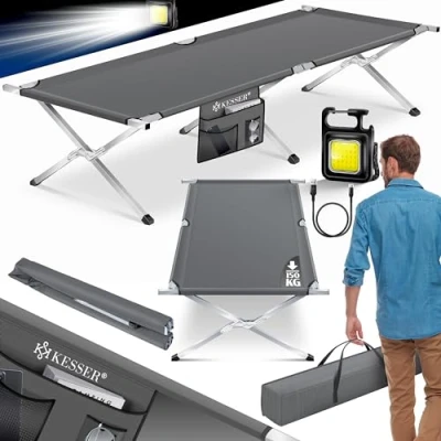 Afbeelding van KESSER® Campingbed, opklapbed, incl. draagtas en zijvak, stabiel veldbed, 210 x 73 45 cm, tot 150 kg belastbaar, metalen buizen, 600D Oxford weefsel, draagbaar, ligstoel, comfortabel voor op reis,