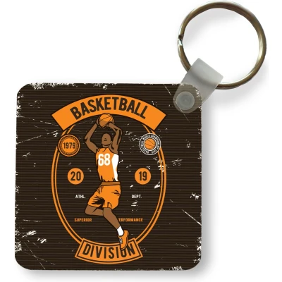 Afbeelding van Sleutelhanger Uitdeelcadeautjes Mancave Basketbal Sport Vintage Oranje Plastic Vaderdag cadeau Geschenk Cadeautje voor hem Tip Mannen