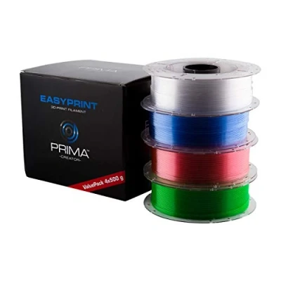 Afbeelding van PrimaCreator EasyPrint 3D printer filament PETG Value Pack 1,75mm 4x 500 g (totaal 2 kg) helder, roze, lichtblauw, groen