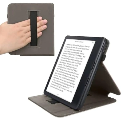Afbeelding van kwmobile E reader hoesje geschikt voor Kobo Libra Colour hoes flip case van kunstleer Ereader cover met handgrip en stand In roségoud