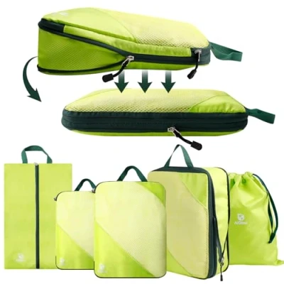 Afbeelding van AiQInu Kofferorganizer, 5 delige set, compressiepakket, kubus, ruimtebesparend, uitbreidbaar, ultralicht, reisorganizer voor kleding, schoenen, ondergoed, reisset rugzakken of handbagage