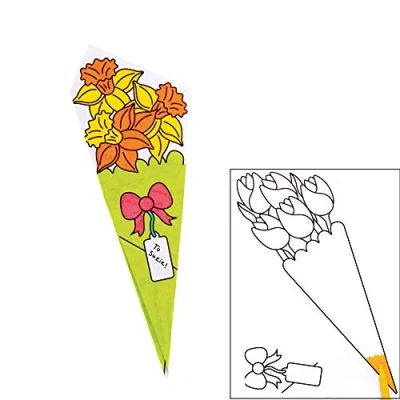 Afbeelding van Baker Ross bloemboeket knutselset voor kinderen om in te kleuren (10 stuks) creatieve set knutselen en decoreren de lente
