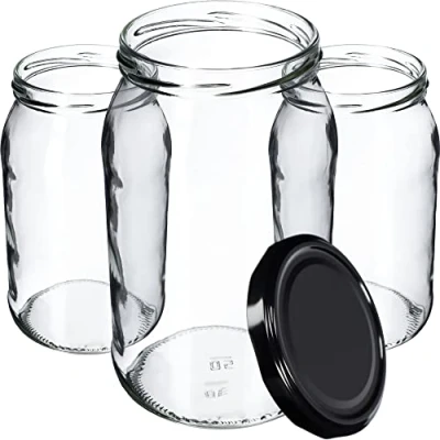 Afbeelding van KADAX Weckpotten, 900 ml, weckpot om in te zetten, inmaakpotten voor schroefdeksel, inmaakglas, bruikbaar als jampot, voorraadpot, conservenglas (48 stuks, zwart), K5198