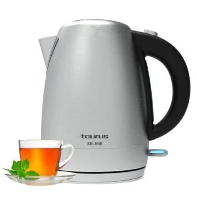 Afbeelding van Taurus Selene Elektrische waterkoker, 2200 W, 1,7 l, snel koken, BPA vrij, 360 graden basis, roestvrij staal en glas, veiligheidssystemen, verborgen weerstand, afneembaar filter, 0,7 m kabel