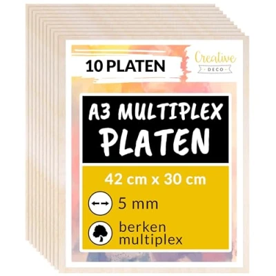 Afbeelding van Creative Deco 10 x A3 Multiplex Platen 4mm 420 300 5 mm Baltische Berkenhoutlaag Perfect voor Pyrografie, Lasersnijden, CNC router, Modellering, Fretwerk, Rolzaag