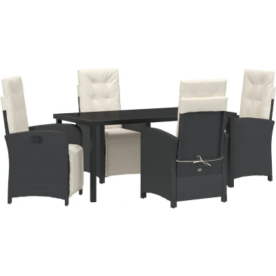Afbeelding van vidaXL 5 delige tuin eettafel set met kussens Zwart Poly Rattan
