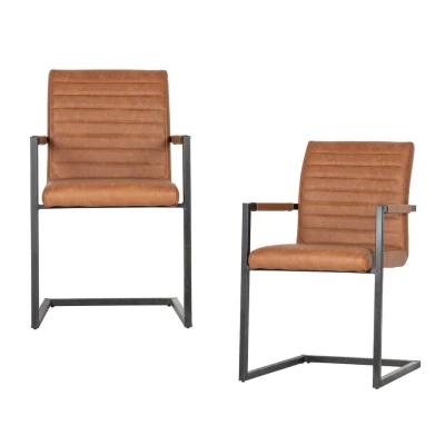 Afbeelding van WOOOD Bas Eetkamerstoel Pu Cognac Set van 2