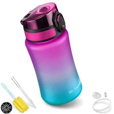 Afbeelding van My Vesperbox Minny Drinkfles voor kinderen, lekvrij, met rietje of zeef, 350 ml, 500 750 lichte Tritan waterfles, BPA vrij, kleuterschool, school (paars, blauw, ml)