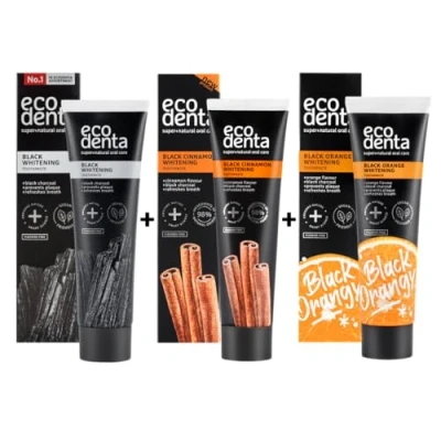 Afbeelding van Ecodenta Black whitening Tandpastaset x 3 stuks I zwarte houtskool tandpasta bleken 100 ml, sinaasappelsmaak ml