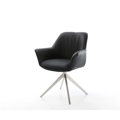 Afbeelding van DELIFE Draaistoel Keila Flex met armleuning echt leer zwart kruisframe breed roestvrij staal 360 draaibaar rocker functie